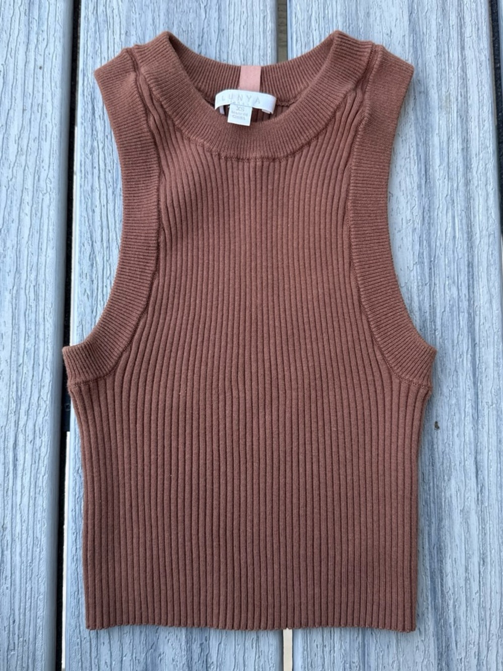 Lunya Coco Brown Ribbed Knit Crop Tank XS